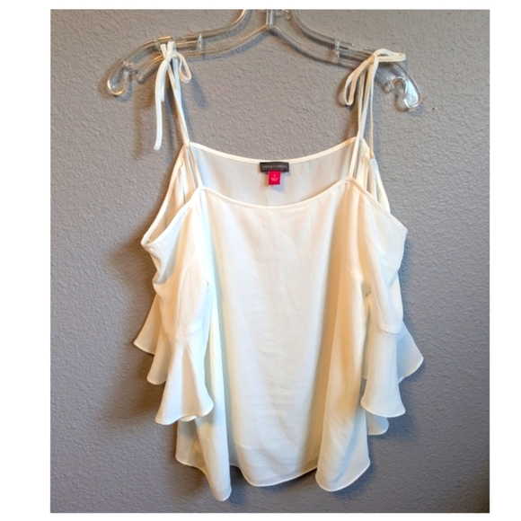 NWT Vince Camuto Summer Bloom Cream Cold Shoulder Ruffled Blouse Sz. S - Picture 5 of 12